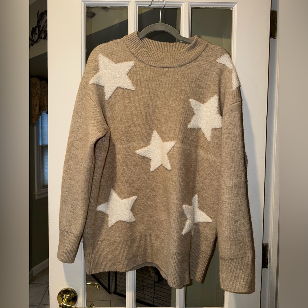 THML tan sweater with white stars large